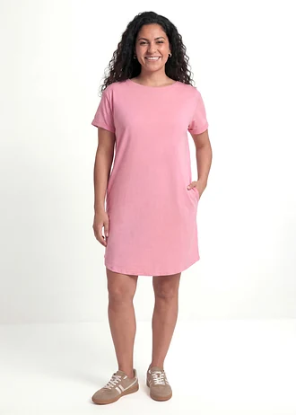 Lot de 2 robes T-shirt légères en coton flammé, Couleur: rose/blanc