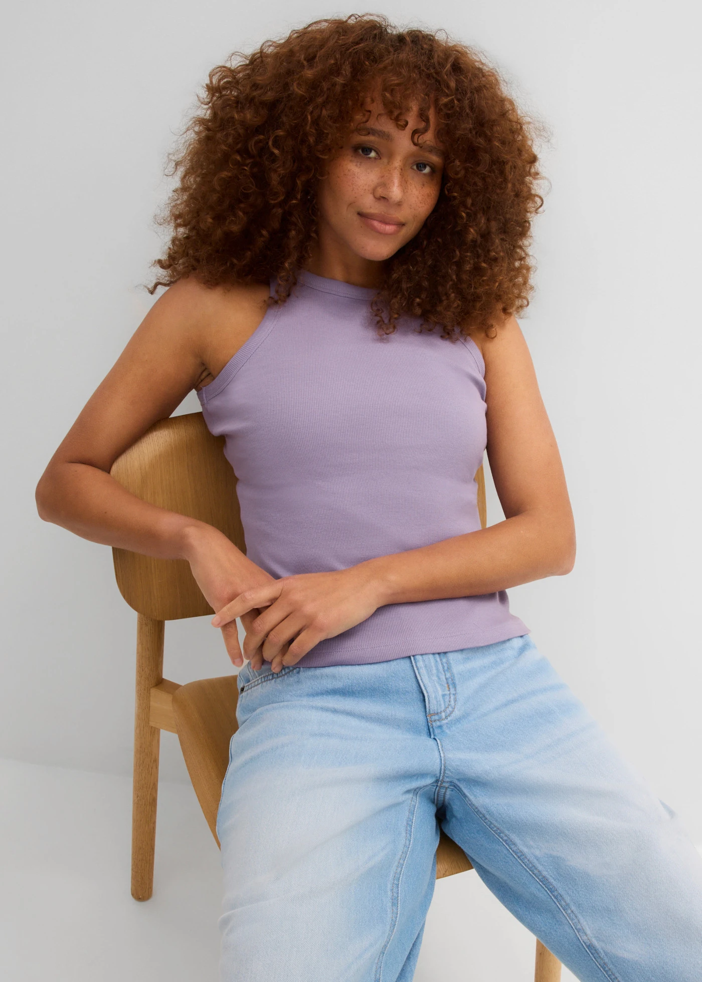 Geribde tanktop • rookviolet • bonprix online shop