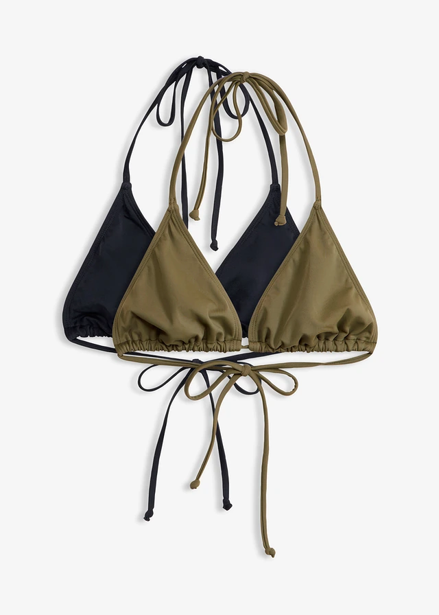 Lot de 2 hauts de maillot triangle • noir/olive foncé • Boutique bonprix