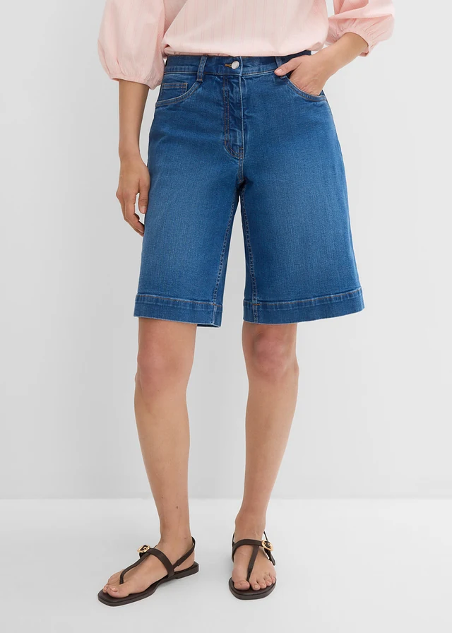 Bermude de blugi Mid Waist din bumbac organic • albastru denim uzat • magazin bonprix
