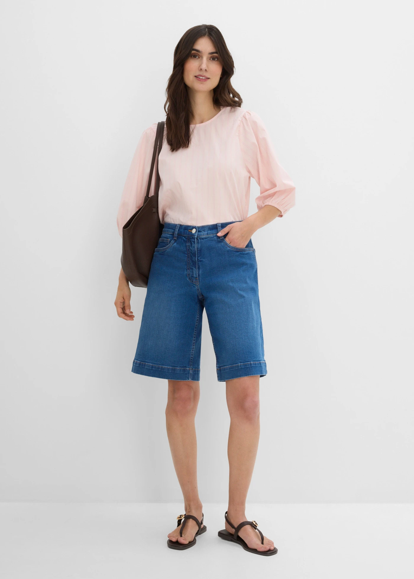 Džínsové bermudy Mid Waist z bio bavlny • modrá denim used • obchod bonprix