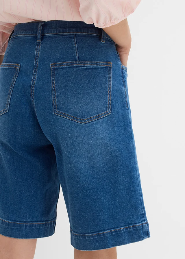 Farmer bermuda, Mid Waist, bio-pamutból • kék denim, használt hatású • bonprix áruház