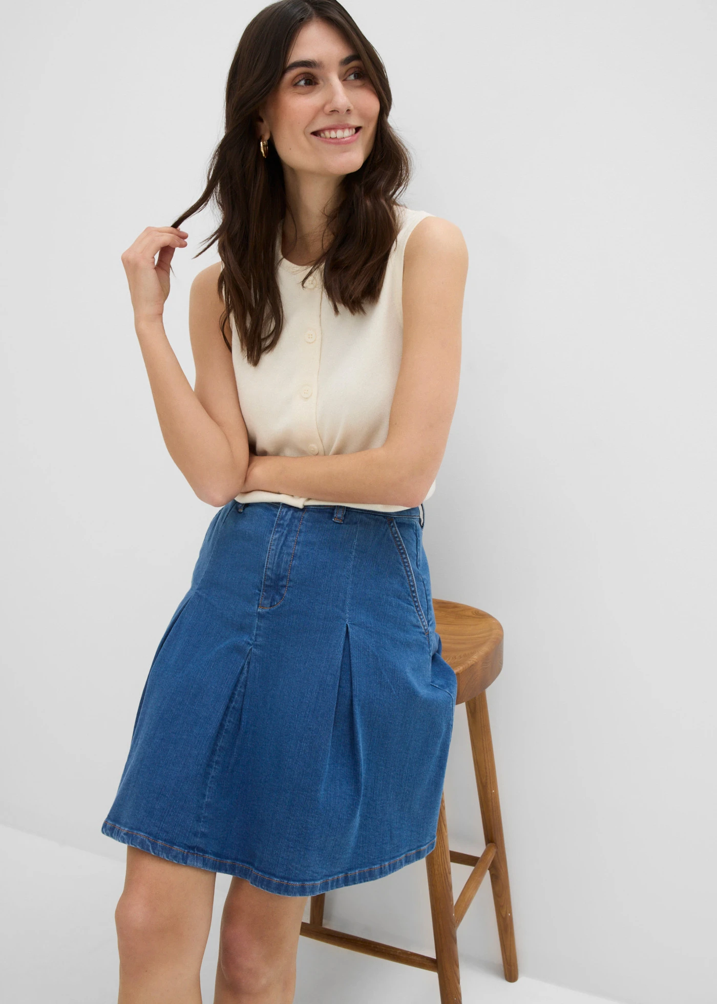 Jupe plissée en jean, taille mi-haute • bleu denim used • product-page.page-title-suffix
