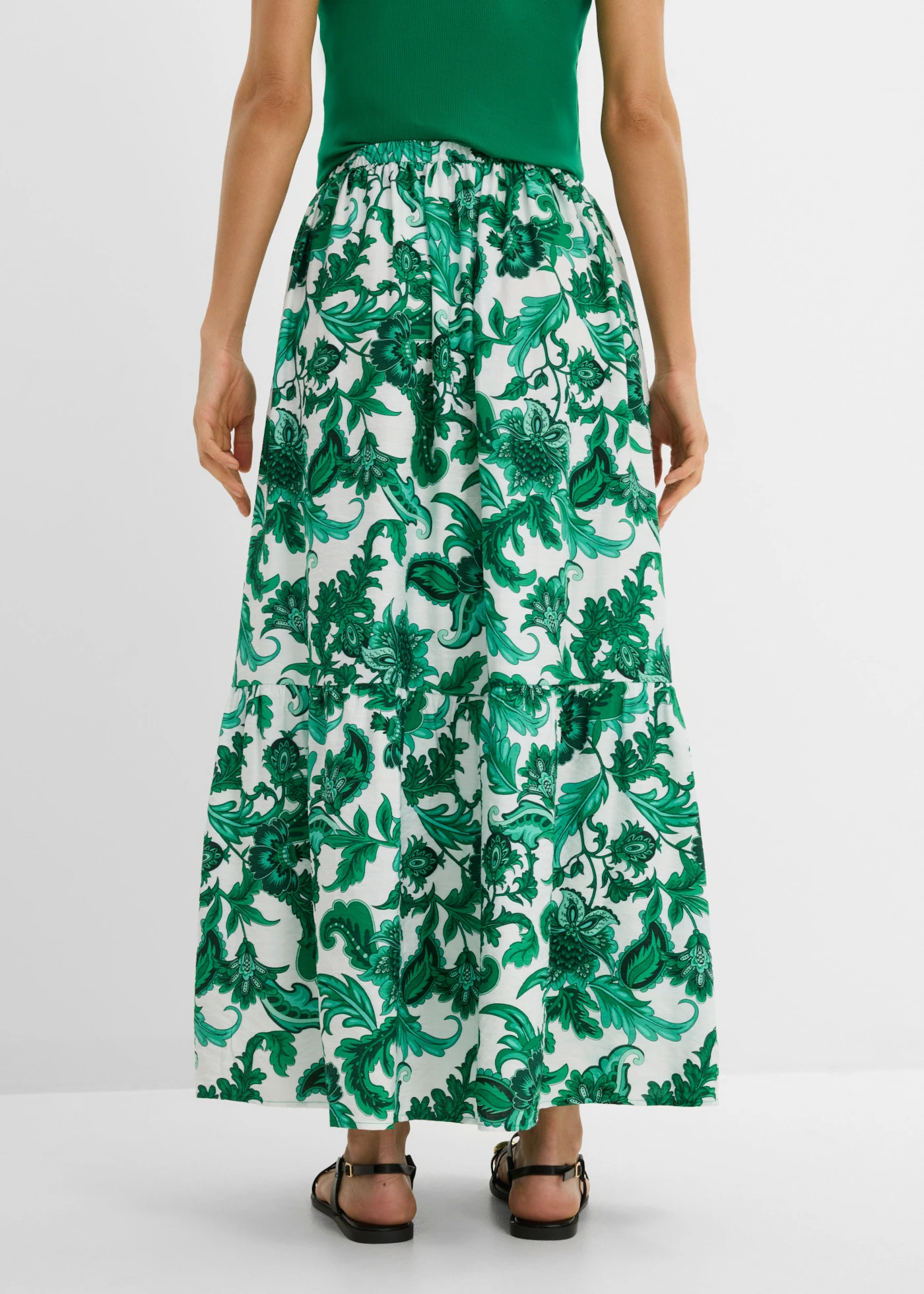 Maxi rok van een soepele viscosemix • edelsteengroen-wolwit gebloemd • product-page.page-title-suffix