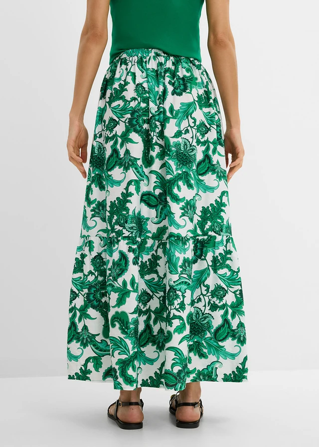 Maxi rok van een soepele viscosemix, Kleur: edelsteengroen-wolwit gebloemd