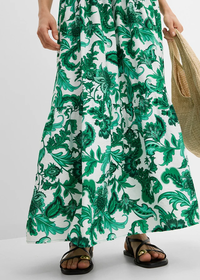 Maxi rok van een soepele viscosemix • edelsteengroen-wolwit gebloemd • product-page.page-title-suffix