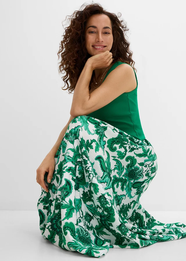 Jupe longue et fluide • vert aventurine-écru floral • product-page.page-title-suffix