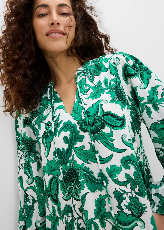 Rochie-tunică din viscoză fluidă • verde-nestemată-ecru floral • magazin bonprix