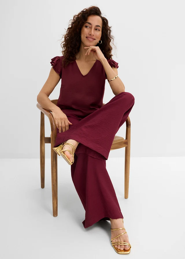 Pantaloni cu elastic și șiret în talie din amestec de viscoză • roșu arțar • magazin bonprix