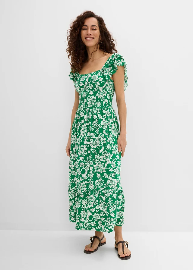 Rochie midi din material cu viscoză • verde-nestemată-ecru floral • magazin bonprix