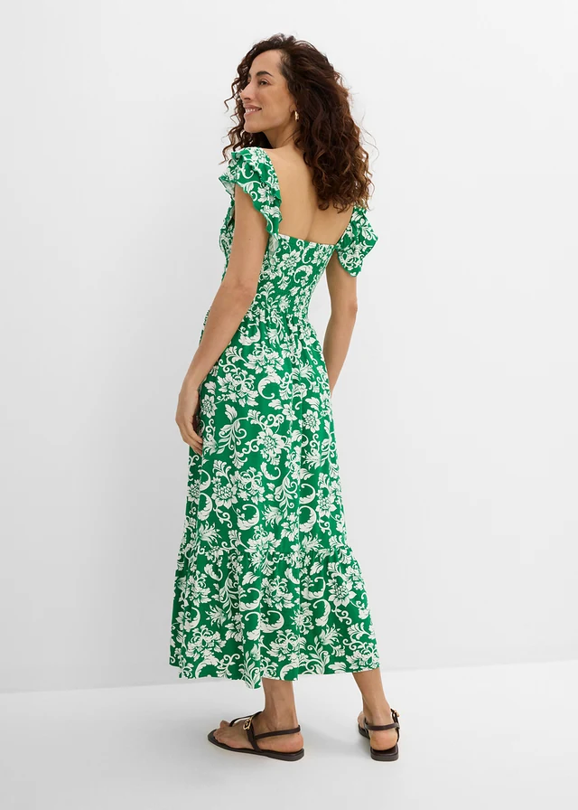 Midi jurk in een viscosemix • edelsteengroen-wolwit gebloemd • product-page.page-title-suffix