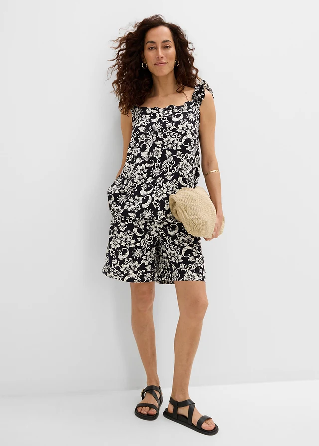 Top-bluză din viscoză fluidă • negru-ecru floral • magazin bonprix