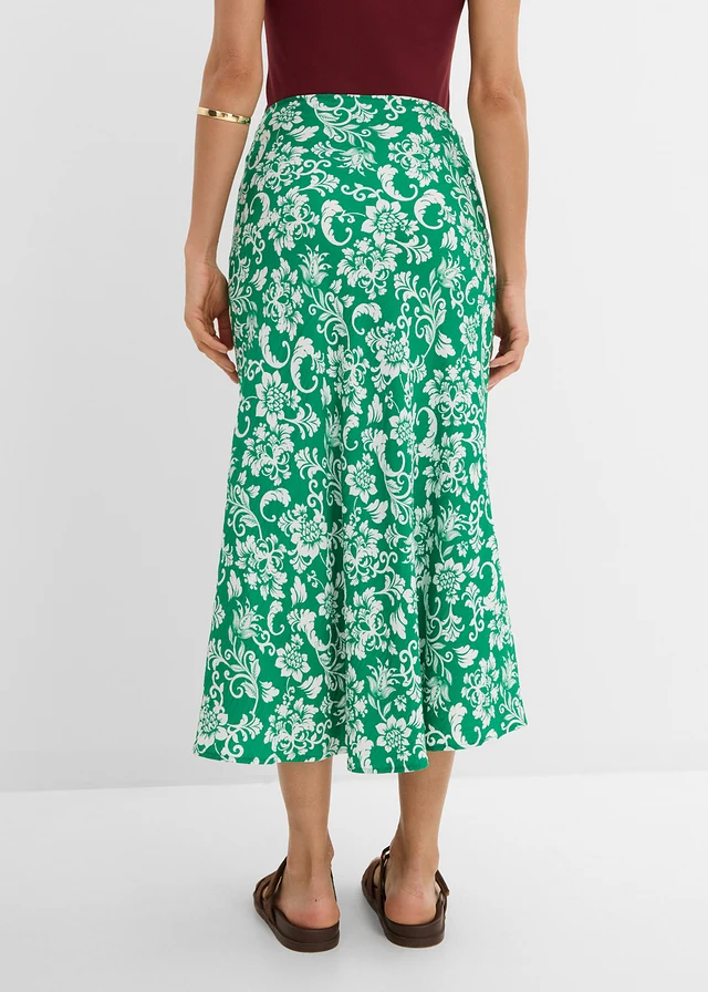 Fustă midi din material moale cu viscoză • verde-nestemată-ecru cu imprimeu • magazin bonprix