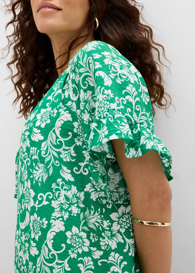 Rochie gen tunică din amestec moale de viscoză • verde-nestemată-ecru cu imprimeu • magazin bonprix