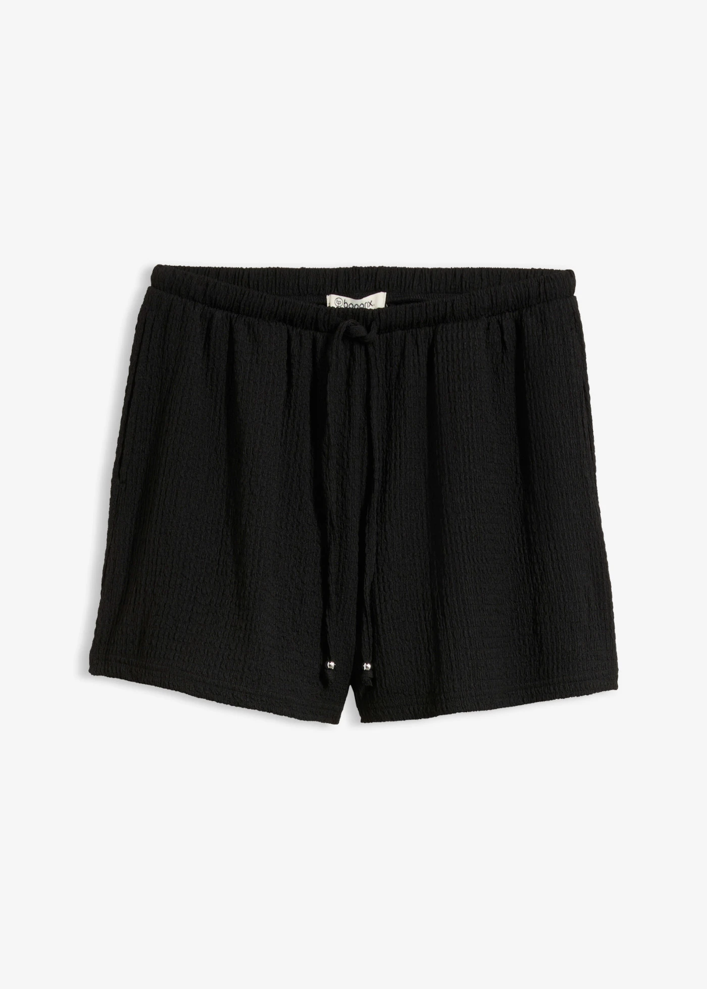 Pantaloni scurți cu elastic și șiret în talie din crep texturat • negru • magazin bonprix