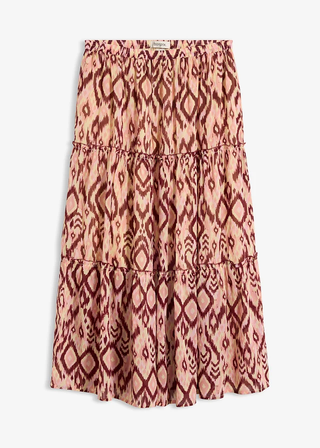 Strokenrok van chiffon, Kleur: esdoornrood met print