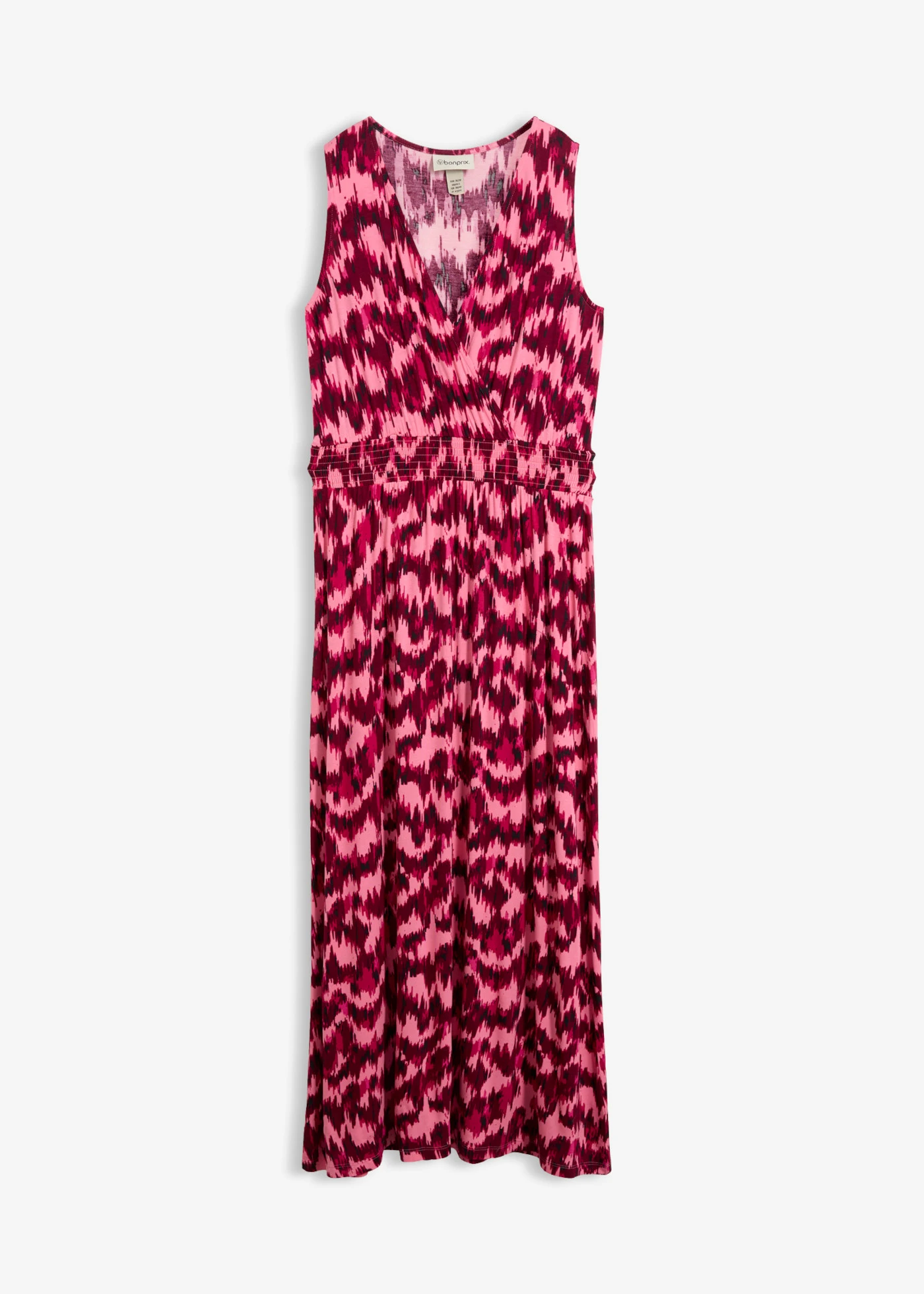 Robe longue en viscose douce et extensible • magenta-rouge érable imprimé • product-page.page-title-suffix
