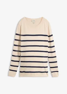 Lekki sweter 2 w 1 na okres ciąży i do karmienia • szarobeżowy-granatowy w paski • sklep bonprix