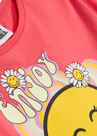 Tricou Smiley din bumbac 100% • pink-paradis cu imprimeu • magazin bonprix