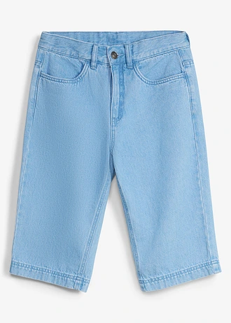 Bermudy jeansowe z regulowanym pasem, loose fit • niebieski denim • sklep bonprix