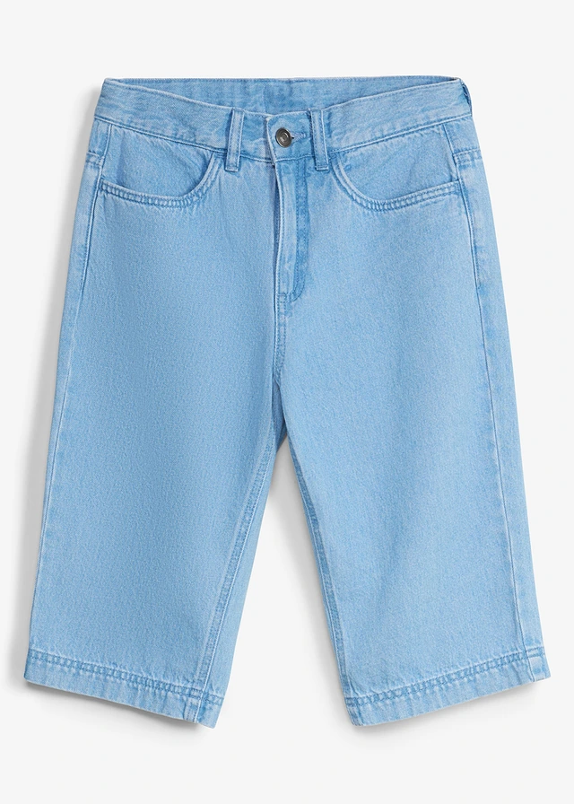 Lange jeansbermuda met verstelbare tailleband, Loose Fit