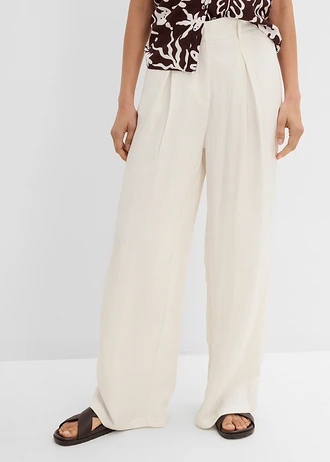 Pantaloni cu pense din amestec de viscoză • ecru • magazin bonprix