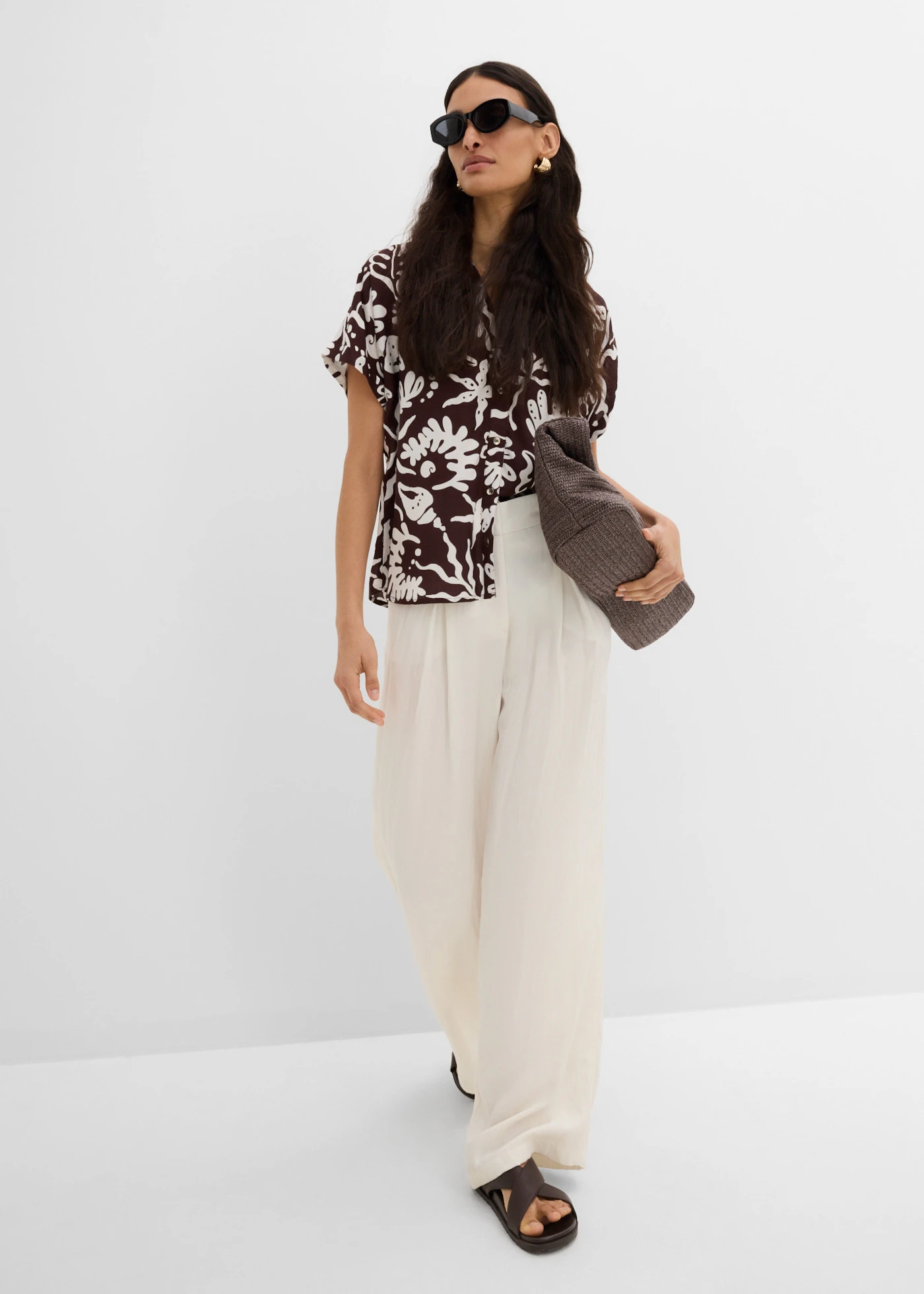 Zomerse bandplooibroek van een viscosemix • wolwit • bonprix online shop