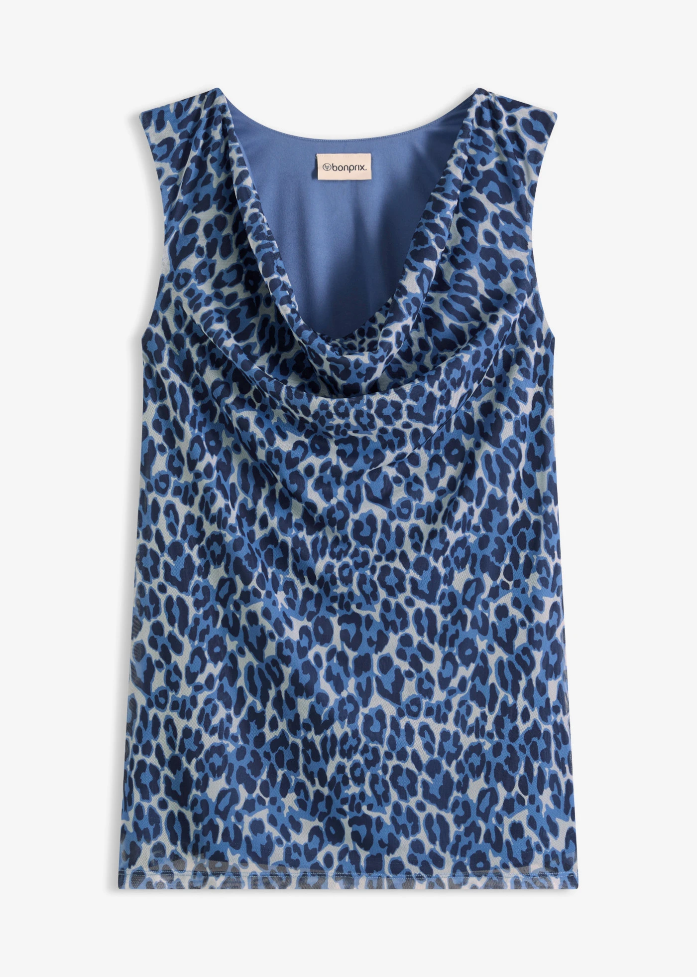 Top met watervalhalslijn • donkerblauw luipaardprint • product-page.page-title-suffix