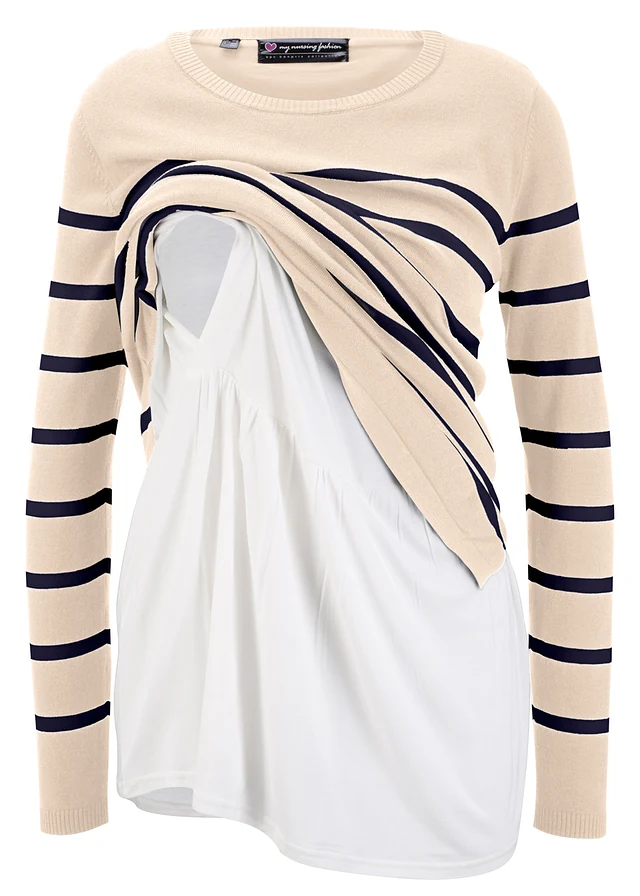 kiezelbeige/donkerblauw gestreept