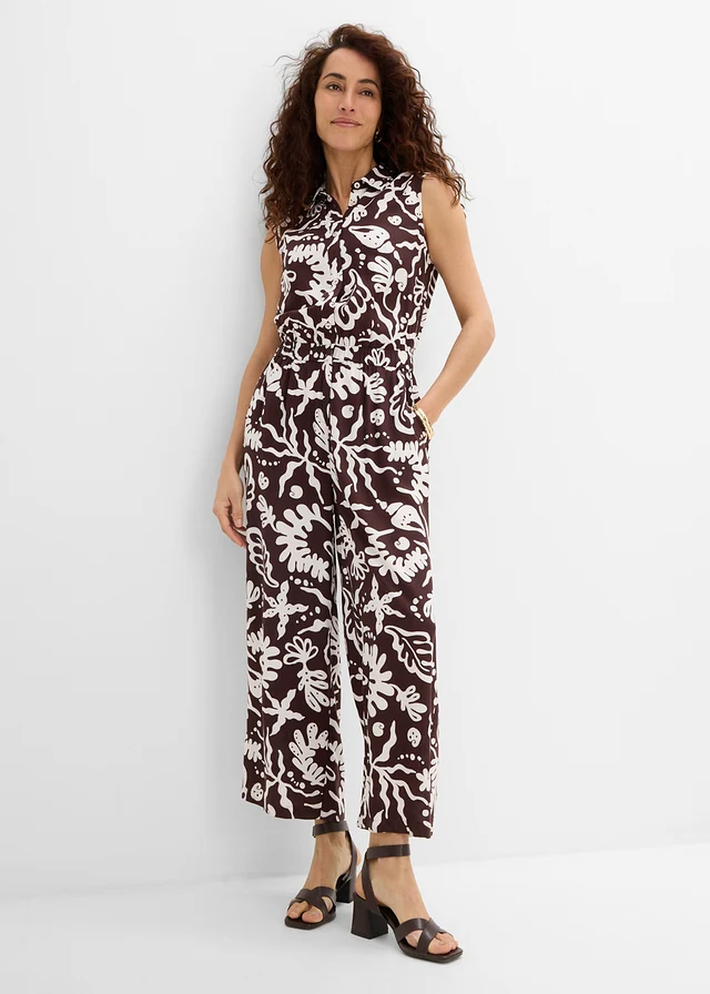 Jumpsuit van soepele viscose • donkerbruin-wolwit • product-page.page-title-suffix