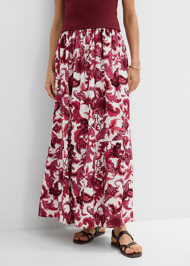 Maxi rok van een soepele viscosemix, Kleur: esdoornrood-wolwit gebloemd
