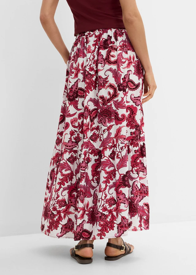 Maxi rok van een soepele viscosemix, Kleur: esdoornrood-wolwit gebloemd