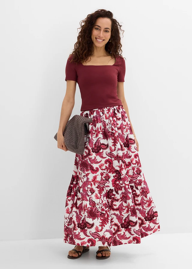 Maxi rok van een soepele viscosemix • esdoornrood-wolwit gebloemd • product-page.page-title-suffix