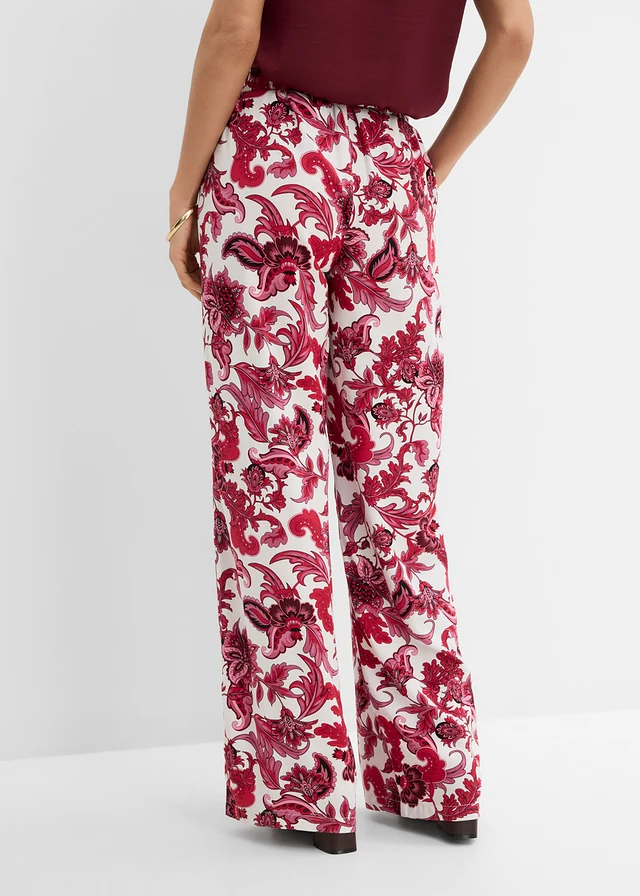 Pantaloni Marlene din viscoză fluidă • roșu-arțar-ecru floral • magazin bonprix