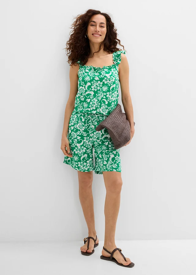 Short van soepele viscose, Kleur: edelsteengroen-wolwit gebloemd