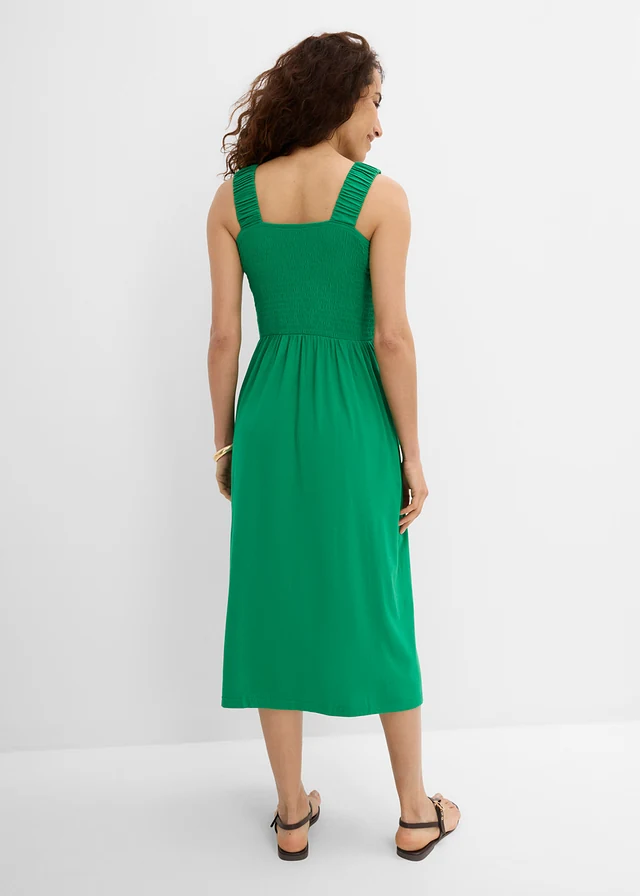 Robe légèrement évasée en jersey coton et viscose, Couleur: vert aventurine