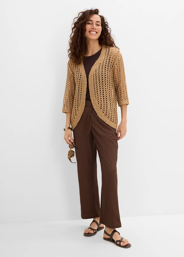 Gilet en maille ajourée avec sequins, Couleur: camel mat