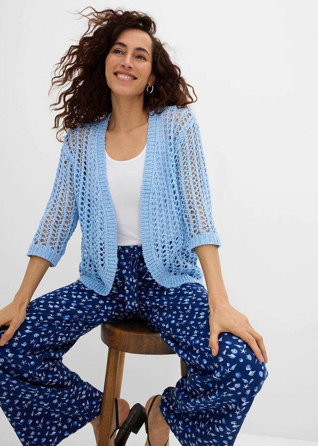 Jachetă tricotată ajour cu paiete • bleu • magazin bonprix