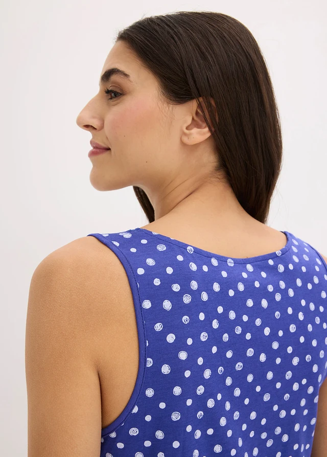 Kort nachthemd in een zachte viscosemix, Kleur: saffierblauw/wolwit gestippeld