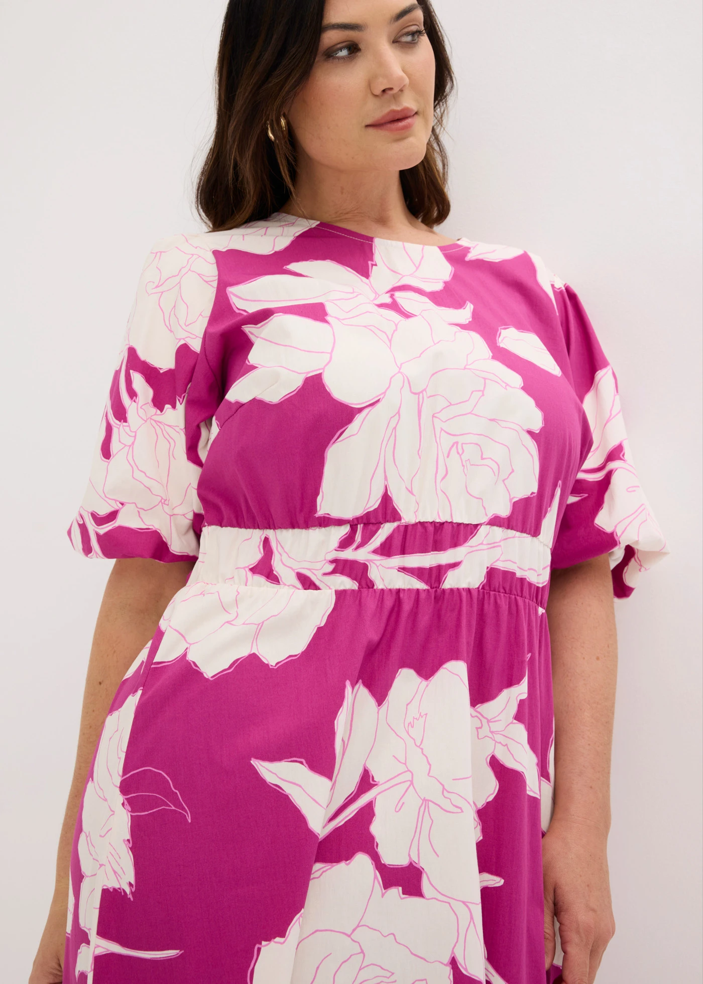 Robe longue 100% coton • rose-fuchsia floral plus size • Boutique bonprix