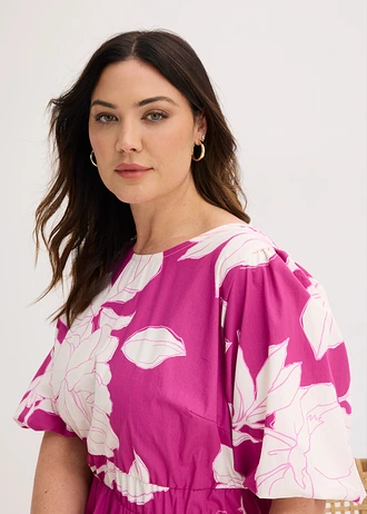 Robe longue 100% coton • rose-fuchsia floral plus size • Boutique bonprix