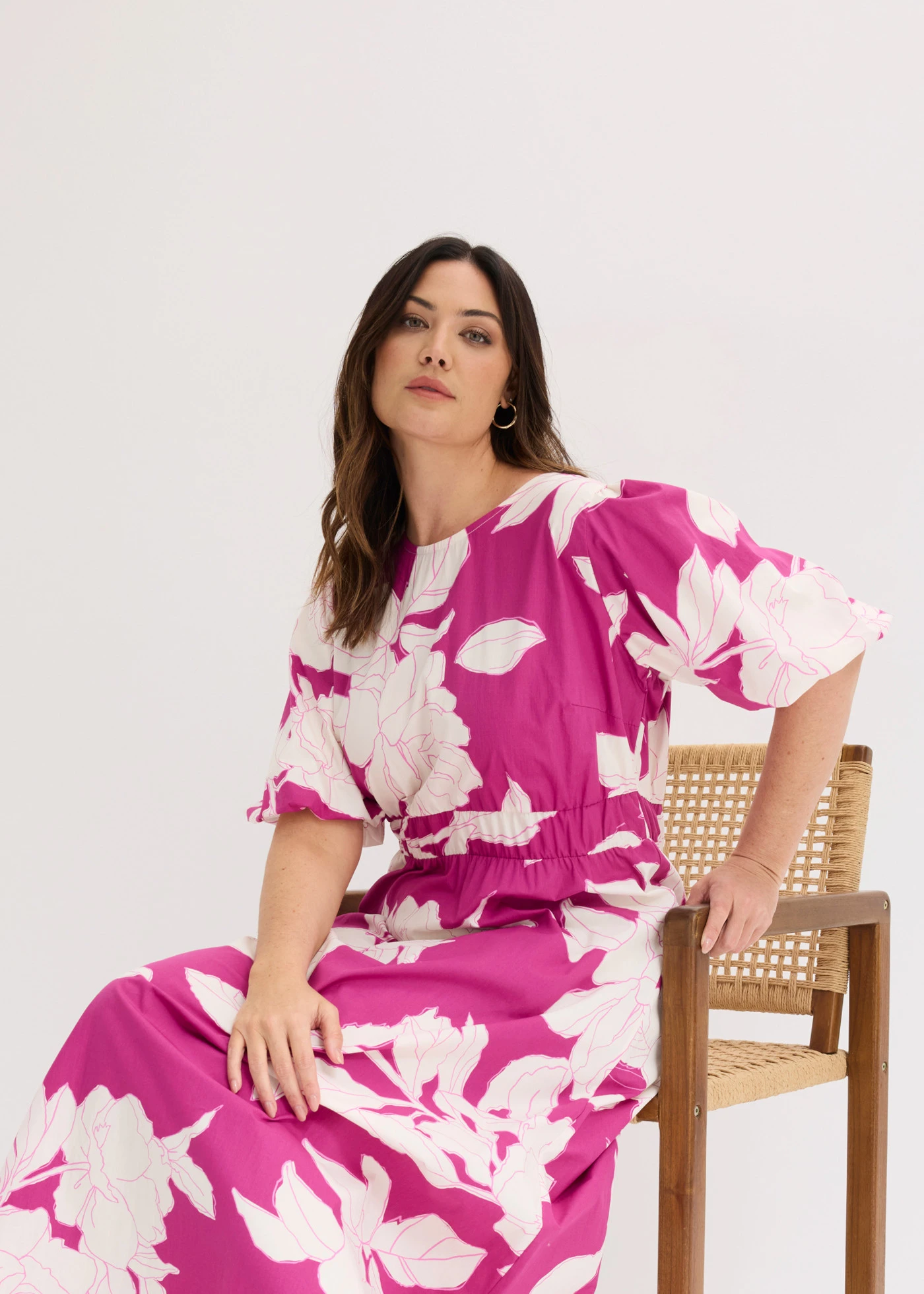 Robe longue 100% coton • rose-fuchsia floral plus size • Boutique bonprix