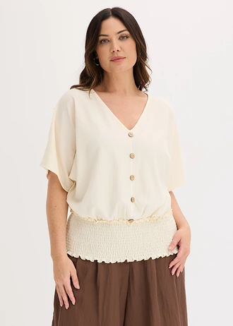 Shirt van gestructureerde crêpe, Kleur: parelwit