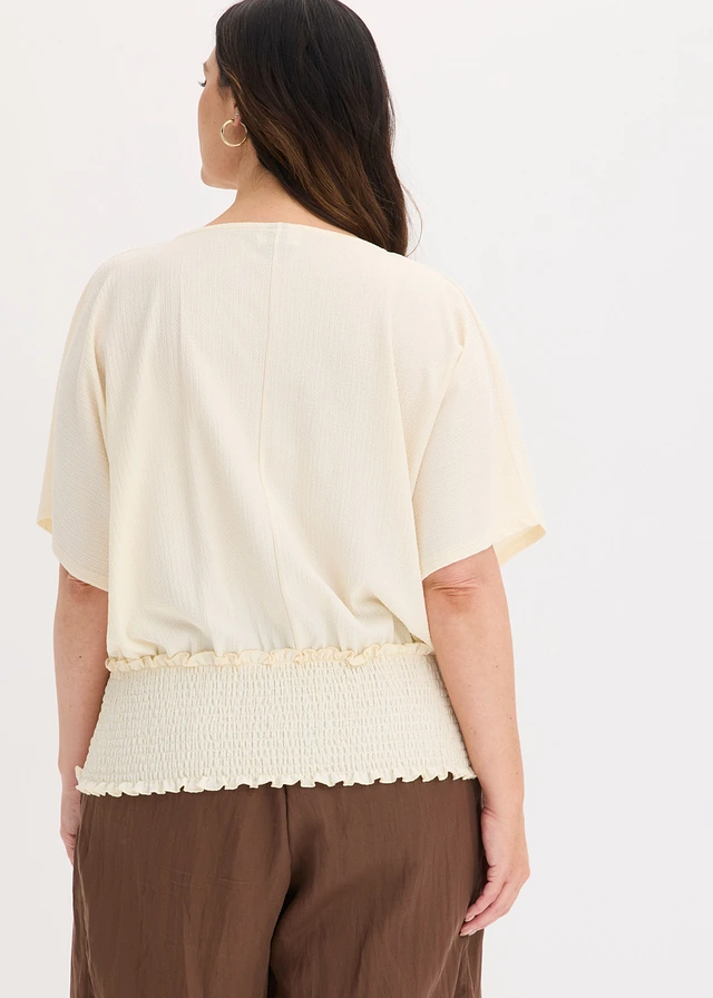 Shirt van gestructureerde crêpe, Kleur: parelwit