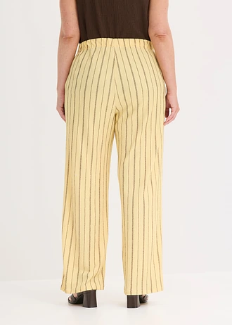 Pantalon taille élastiquée en jersey texturé, Couleur: jaune pastel-marron foncé rayé