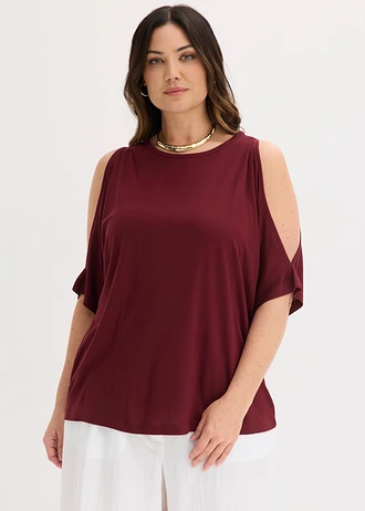 T-shirt en viscose avec découpes, Couleur: rouge érable
