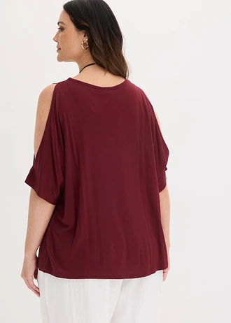 T-shirt en viscose avec découpes, Couleur: rouge érable