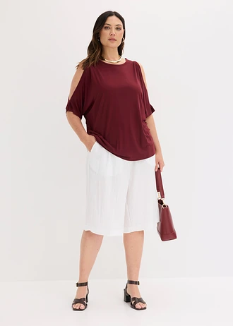 T-shirt en viscose avec découpes, Couleur: rouge érable