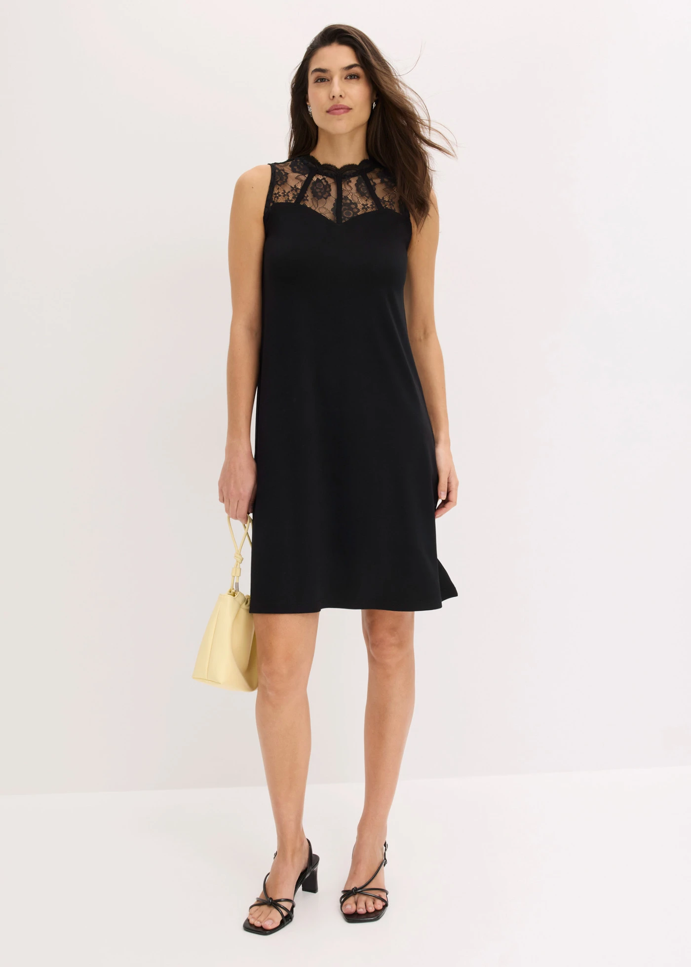 Rochie din jerse cu dantelă • negru • magazin bonprix