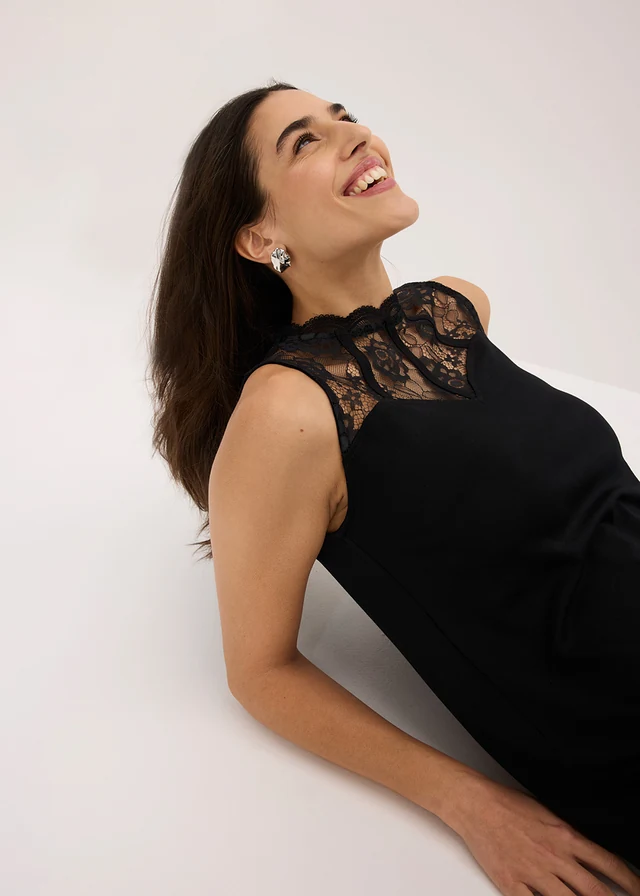 Rochie din jerse cu dantelă • negru • magazin bonprix